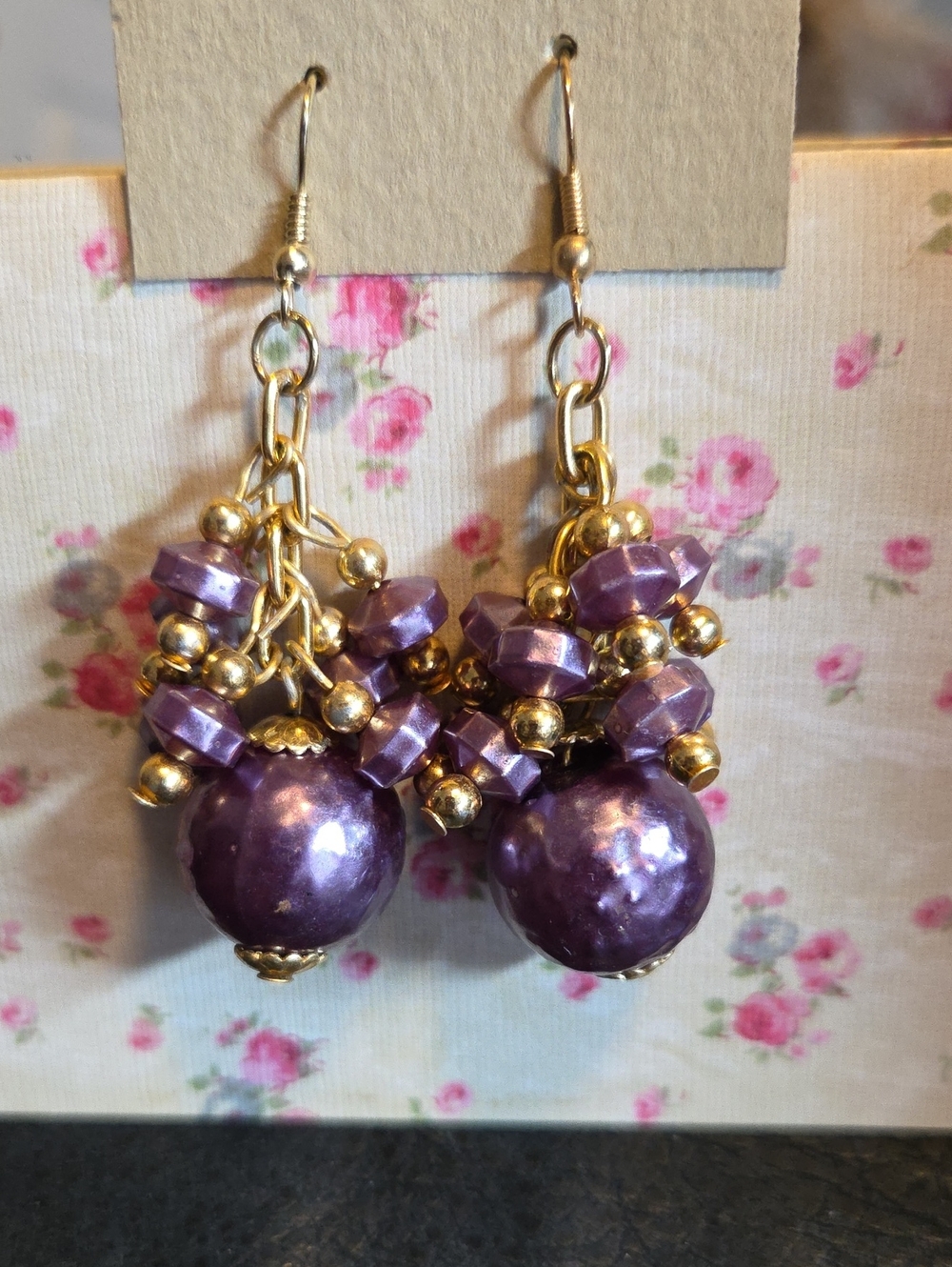 Purple Beaded Cluster Drop Earrings - Unbranded Women's Jewelry
